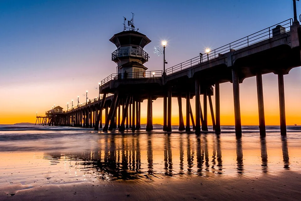 Huntington Beach Pier at sunset — real photograph